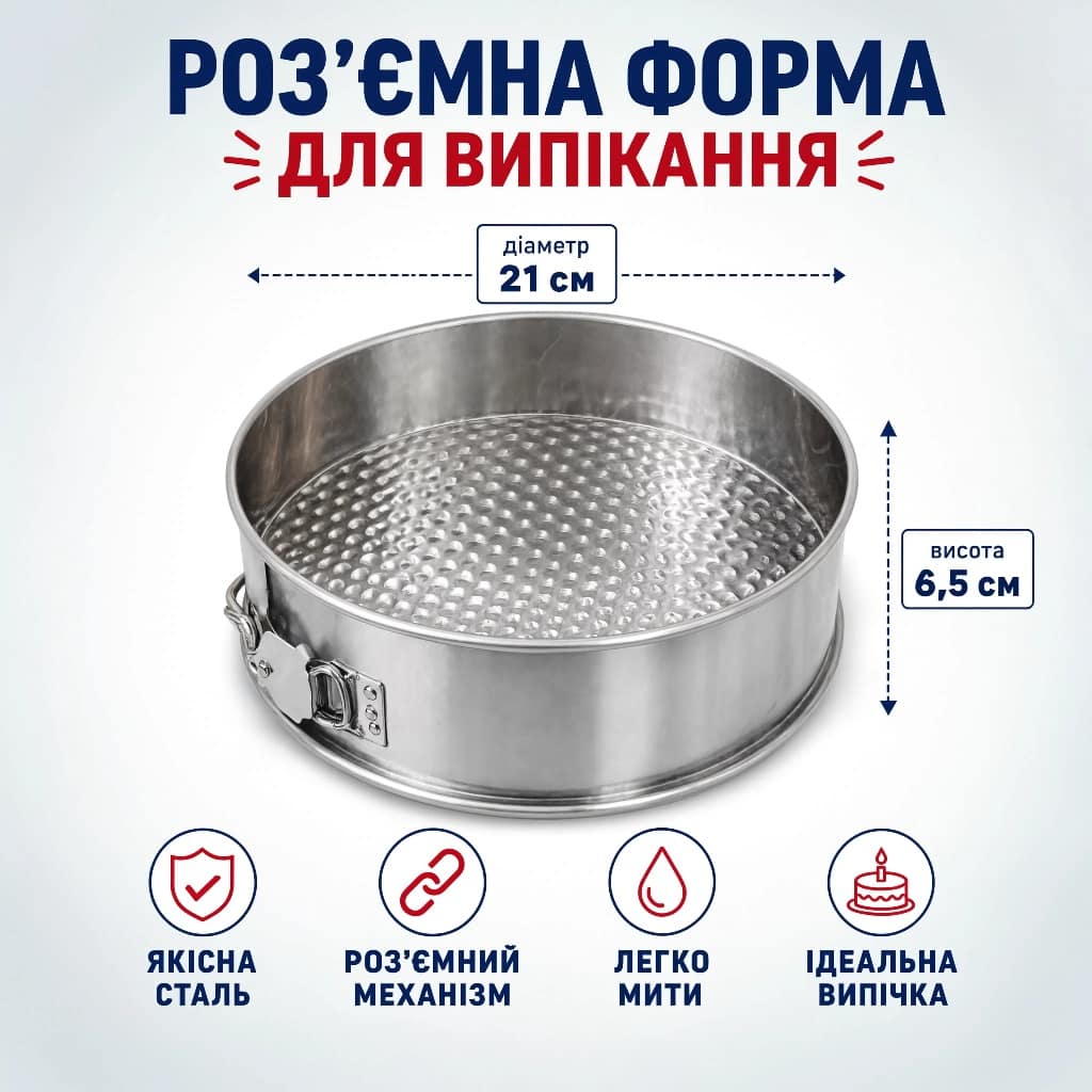 Форма для випікання роз'ємна 21х6.5 см металева з антипригарним дном