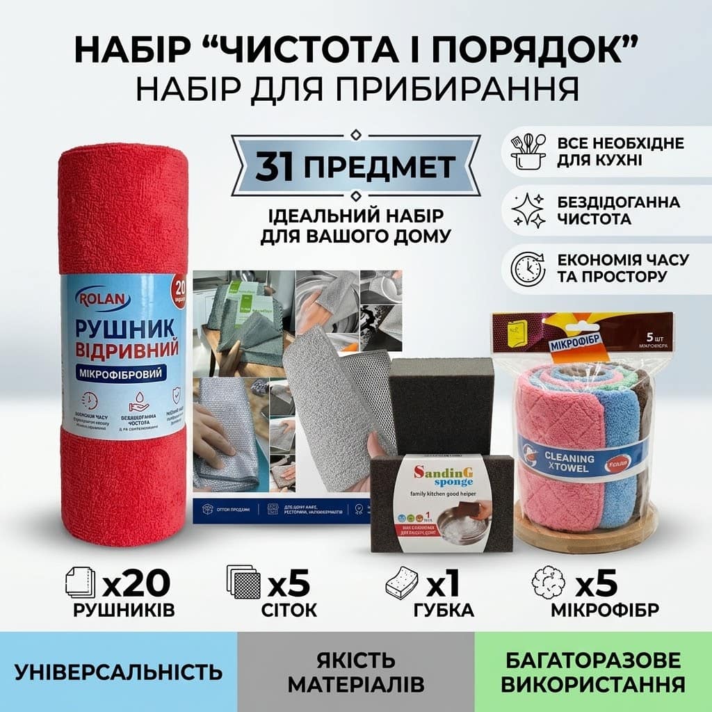 Набір для прибирання кухні та дому «Чистота і порядок» 31 предмет