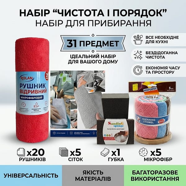Набір для прибирання кухні та дому «Чистота і порядок» 31 предмет