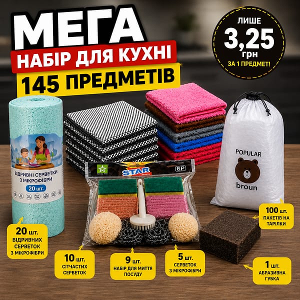 МЕГА — набір для кухні та прибирання 145 предметів